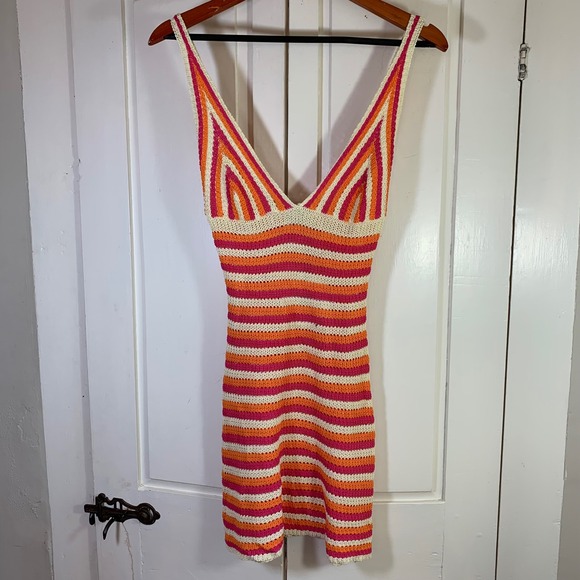 Princess Polly Dresses & Skirts - Princess Polly Pareem‎ Mini Dress US 4 Crochet Stripe Sexy Cottagecore Knitwear